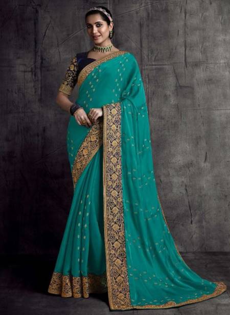 Sea Blue Colour Heavy Wedding Wear Fancy New Designer Saree Collection 8311